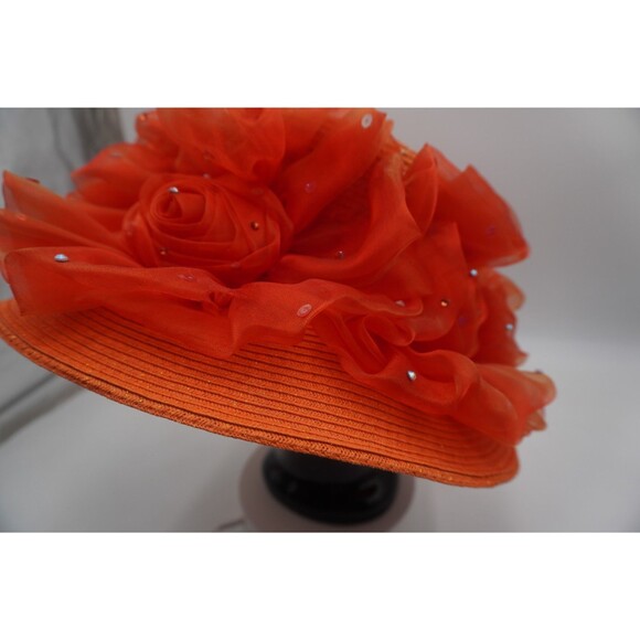 Whittall & Shon Designer Hat Orange Floral & Sequin Church Derby Tea party main image 10